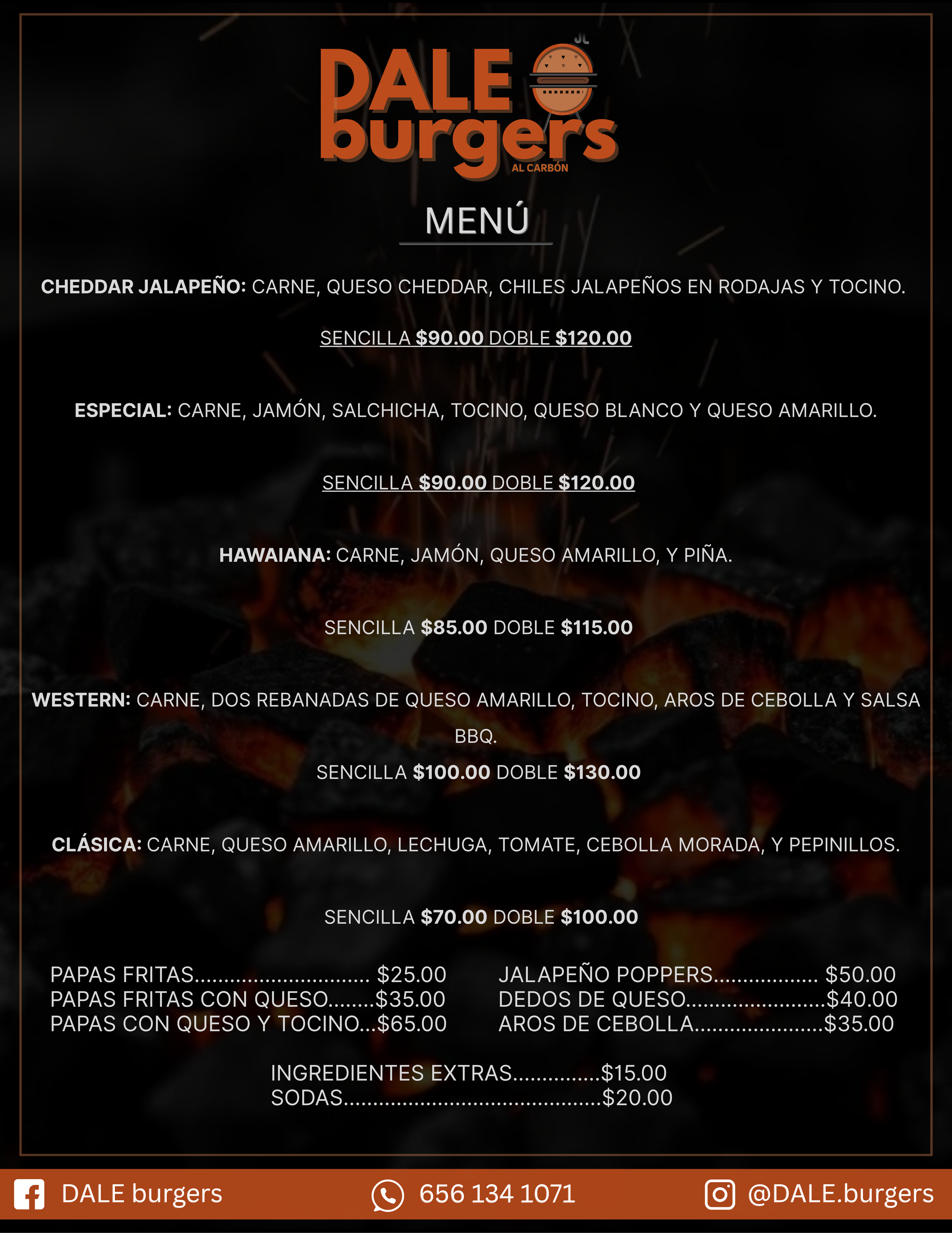 Menú DALE Burgers